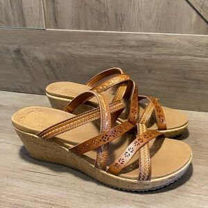 Skechers Beverlee Vegan Wedge Strappy Sandals Tiger Posse SZ 7 To 7.5